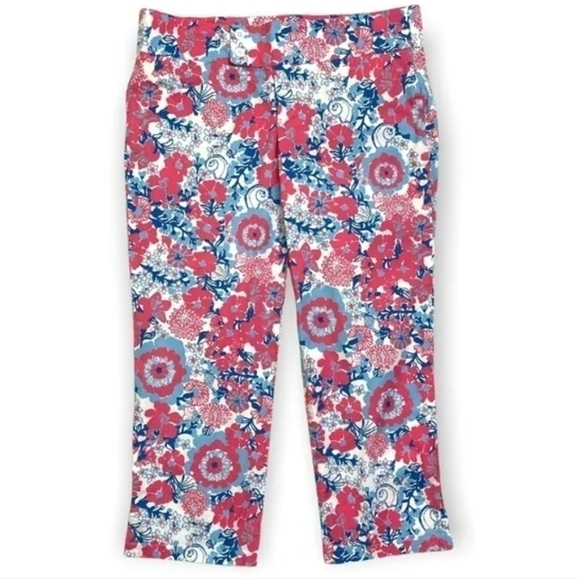 Lilly Pulitzer Bailey Capri Floral Printed Stretch Pants Shell Yeah Size 10 NWT - Picture 1 of 11